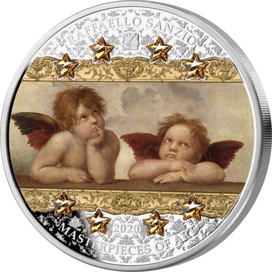 Rafael - Îngerașii din Madona Sixtină monedă din argint 3 oz