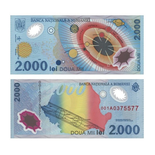 bancnota 2000 lei – eclipsa totală de soare 1999