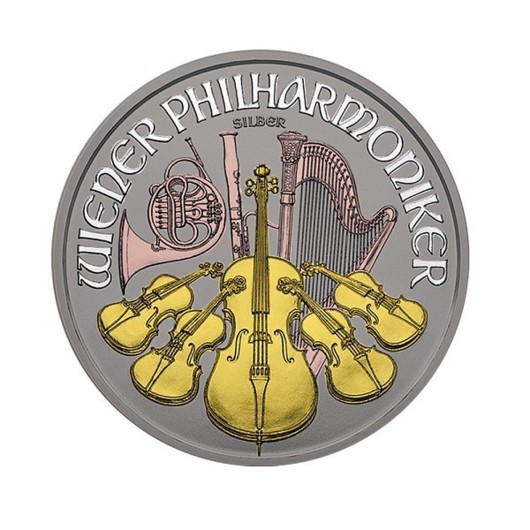 Wiener philharmoniker monedă din argint înnobilată cu patru metale 1 oz