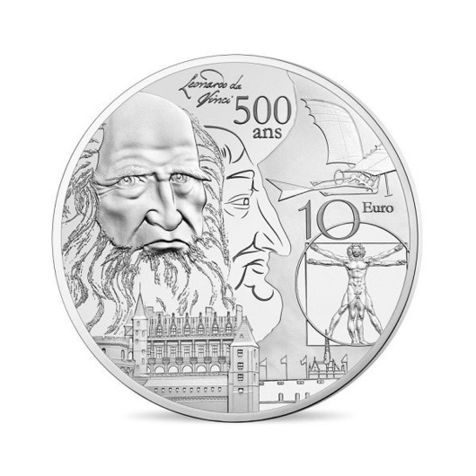 500 de ani de la moartea lui Leonardo da Vinci monedă din argint