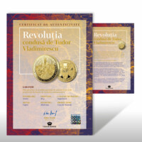 Revoluția de la 1821 - medalie înnobilată cu aur pur + drapel și certificat