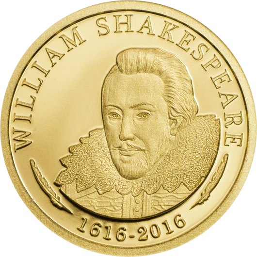 William Shakespeare monedă din aur pur Proof