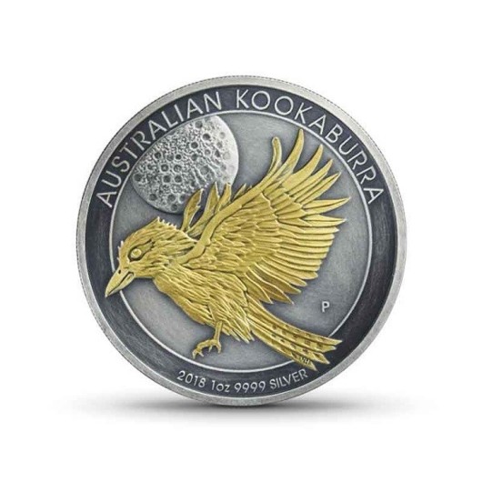 Kookaburra australiană monedă din argint 1 oz suflată cu aur