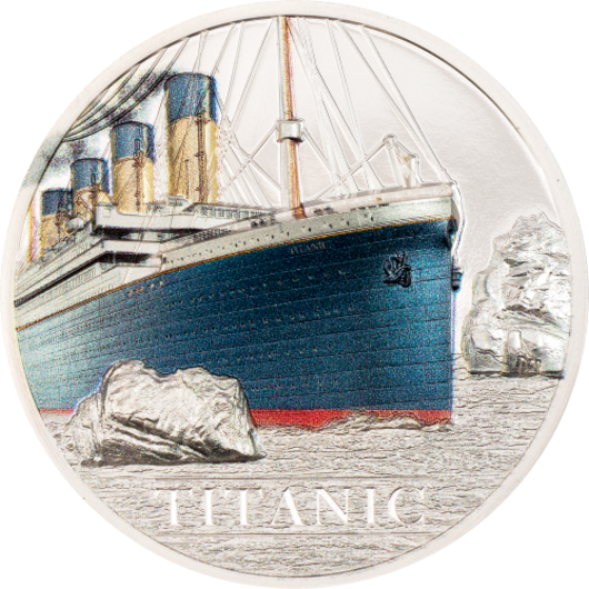 Titanic – 110 ani, monedă de argint 1 oz Proof cu cărbune natural