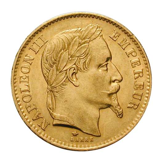 Napoleon al III-lea, 20 franci, monedă istorică de aur