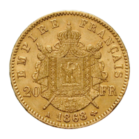 Napoleon al III-lea, 20 franci, monedă istorică de aur