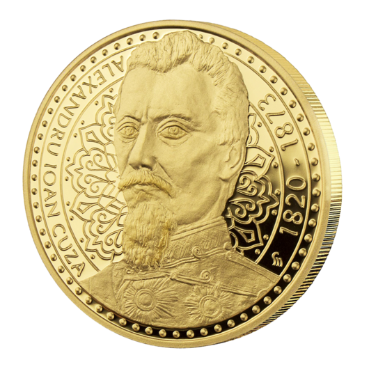 Alexandru Ioan Cuza - 150 ANI DE LA MOARTE - medalie înnobilată cu aur pur