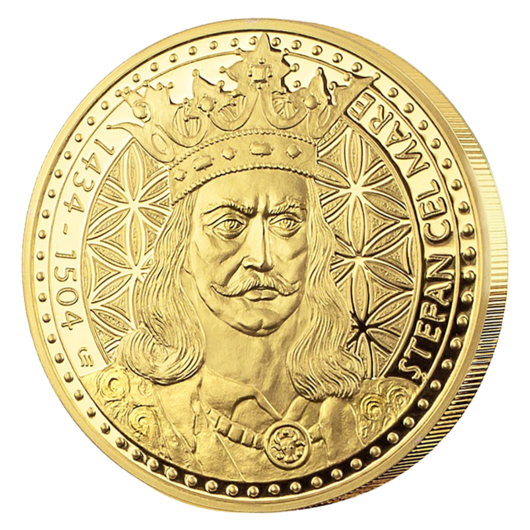 Stefan cel Mare - medalie înnobilată cu aur pur + cărți poștale și certificat