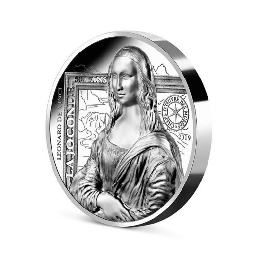 Mona Lisa monedă din argint 1 oz proof relief ridicat