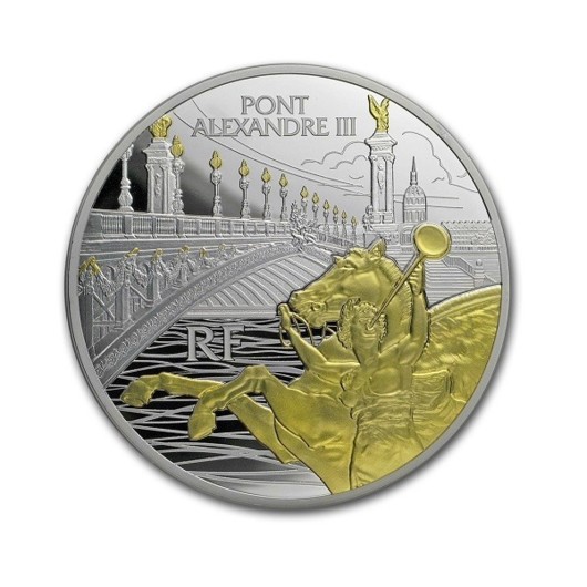 Comorile Parisului - Podul Alexandru al III-lea Monedă din argint 5 oz PROOF