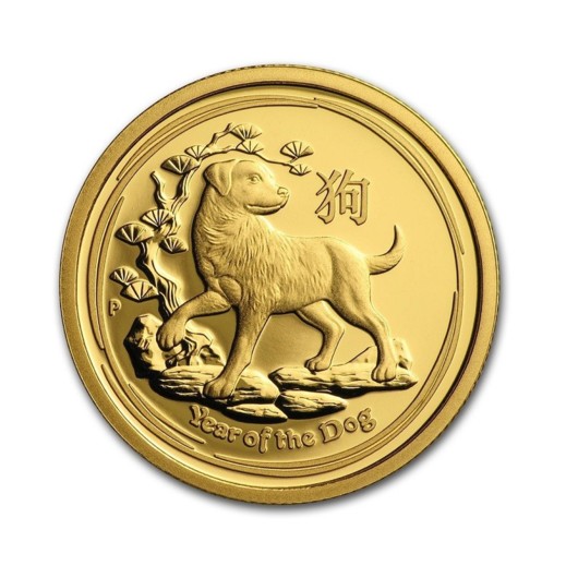 Anul câinelui 2018 - monedă din aur 1/4 OZ