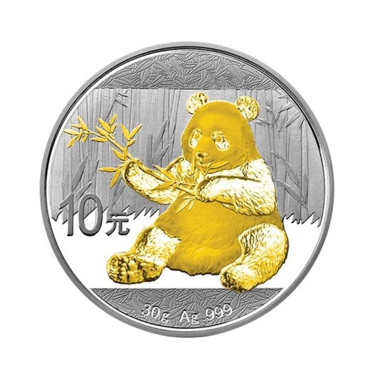 Panda 2017 monedă din argint înnobilată cu aur pur