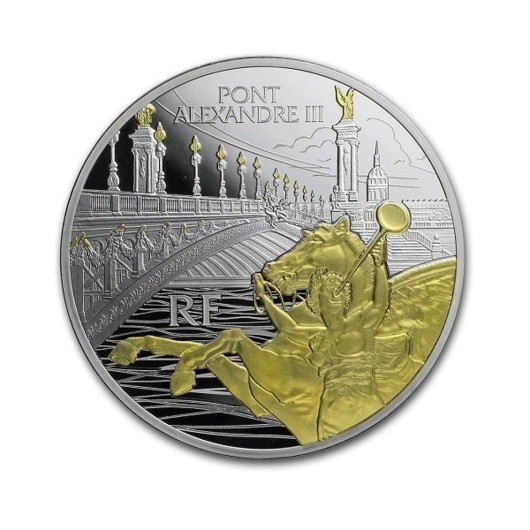 Comorile Parisului - Podul Alexandru al III-lea Monedă din argint PROOF
