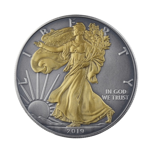 Vulturul american din argint 2019 Goldplated Antique